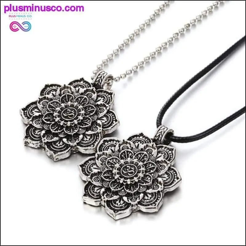 Vintage Alloy Mandala Lotus Flower Pendant Necklaces For