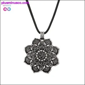 Vintage Alloy Mandala Lotus Flower Pendant Necklaces For