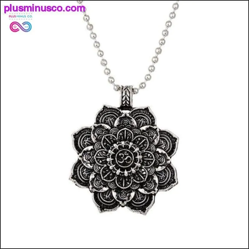 Vintage Alloy Mandala Lotus Flower Pendant Necklaces For