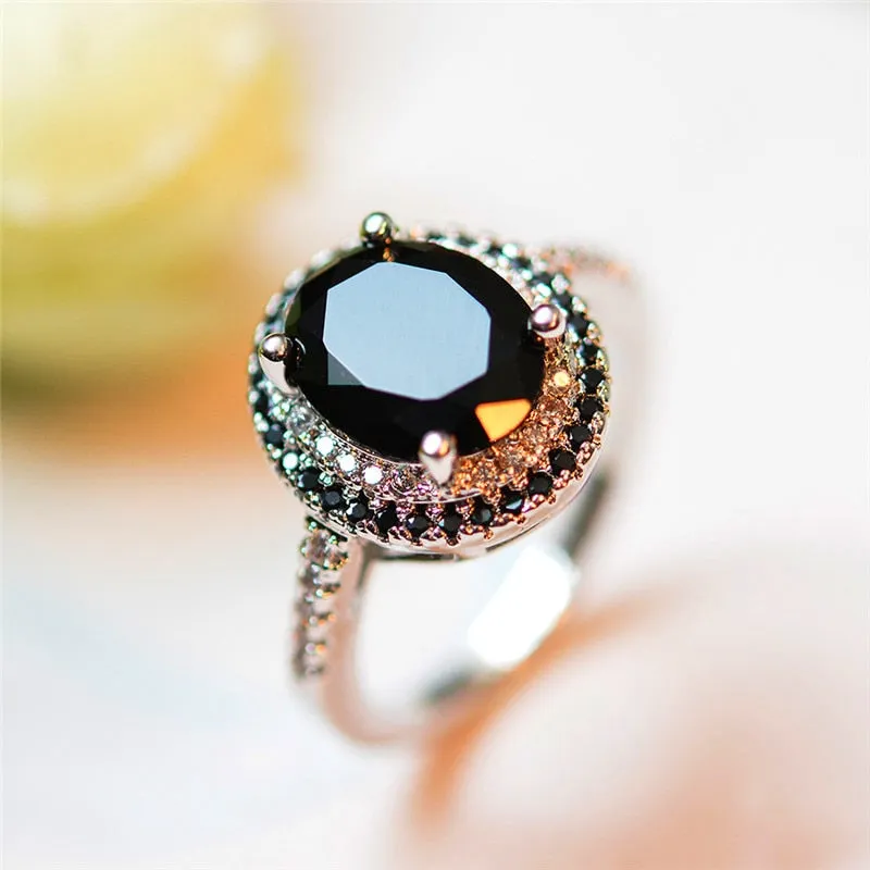 Vintage Black Sapphire Gemstone Ring 925 Sterling Silver For Women