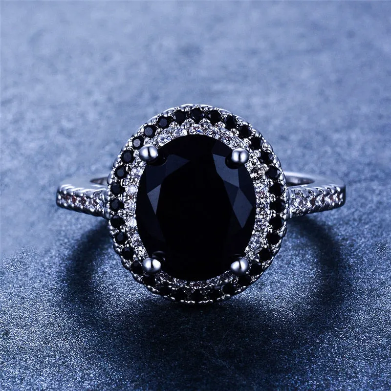 Vintage Black Sapphire Gemstone Ring 925 Sterling Silver For Women