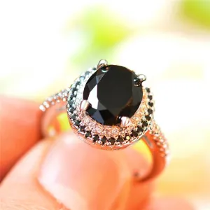 Vintage Black Sapphire Gemstone Ring 925 Sterling Silver For Women