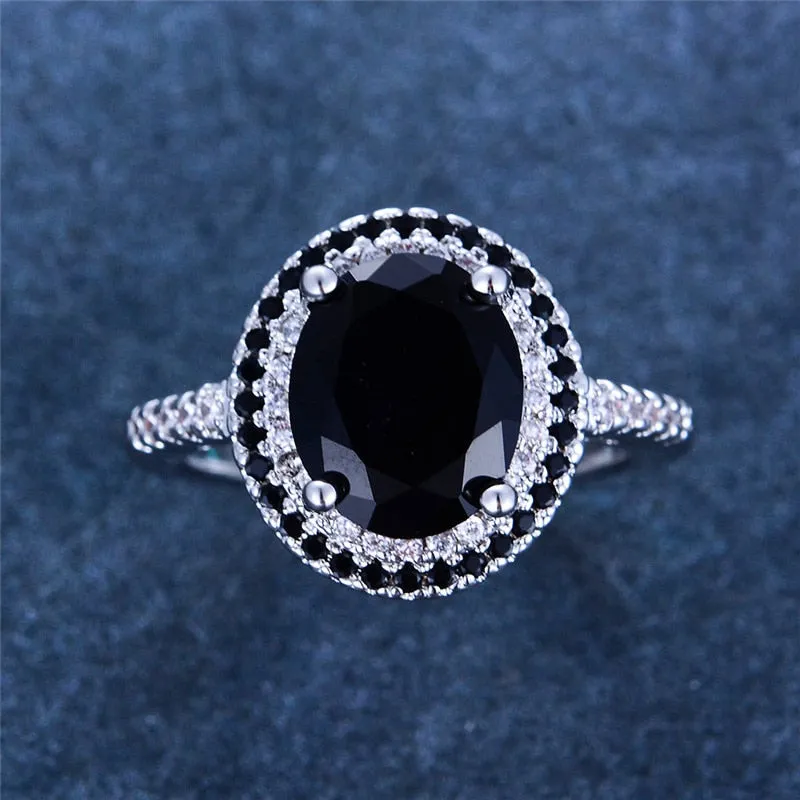 Vintage Black Sapphire Gemstone Ring 925 Sterling Silver For Women