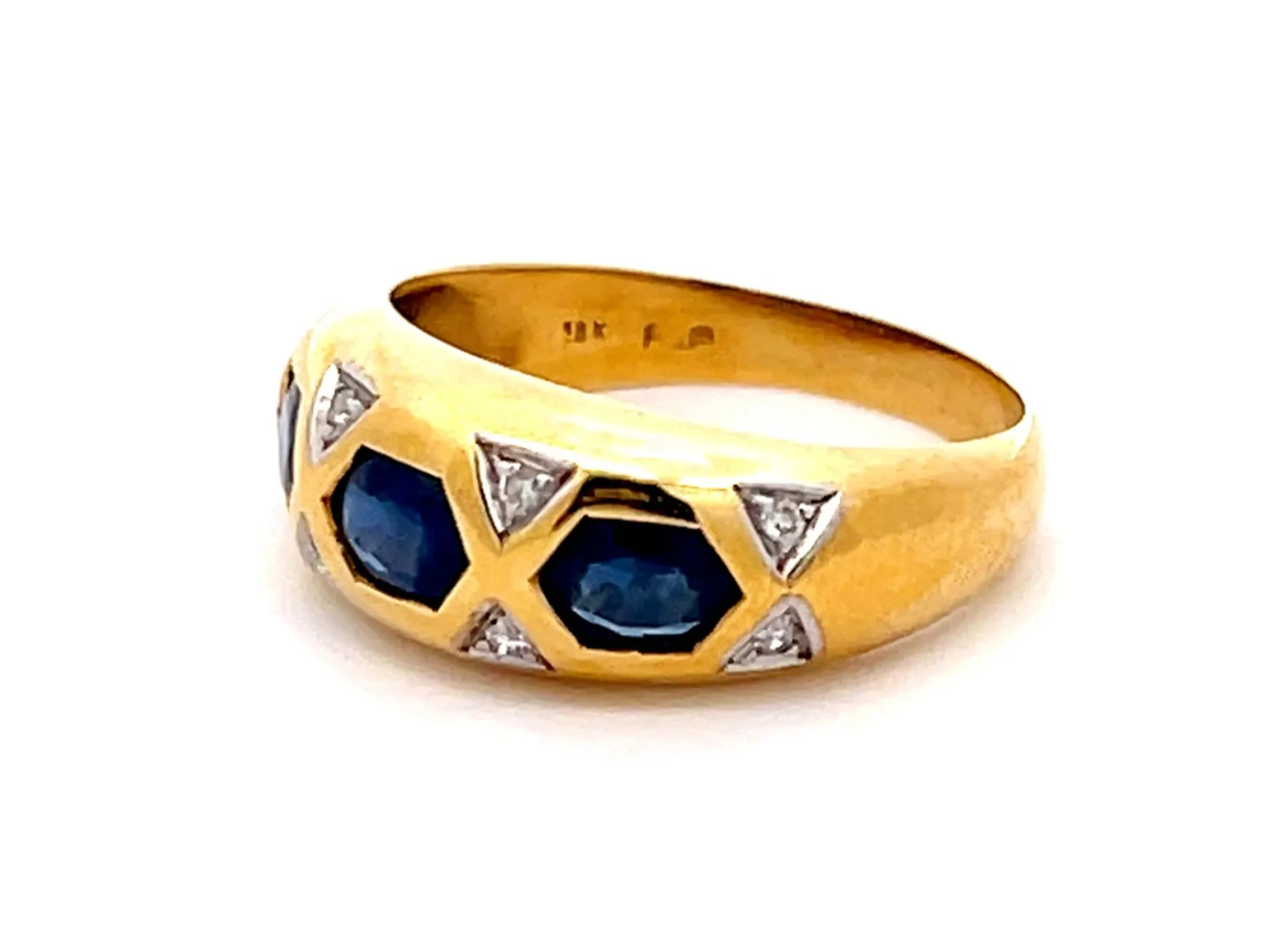 Vintage Blue Sapphire and Diamond Band Ring in 18k Yellow Gold