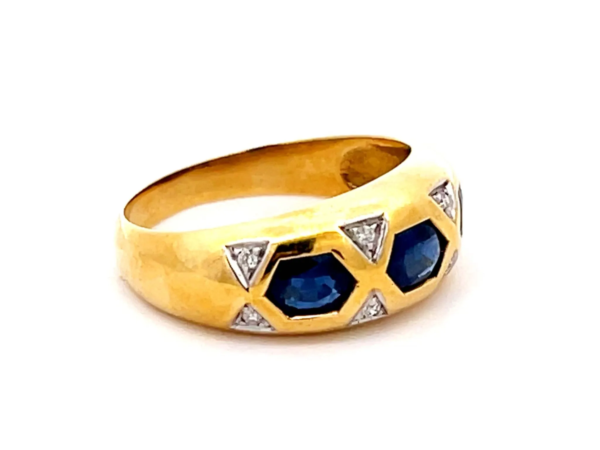 Vintage Blue Sapphire and Diamond Band Ring in 18k Yellow Gold