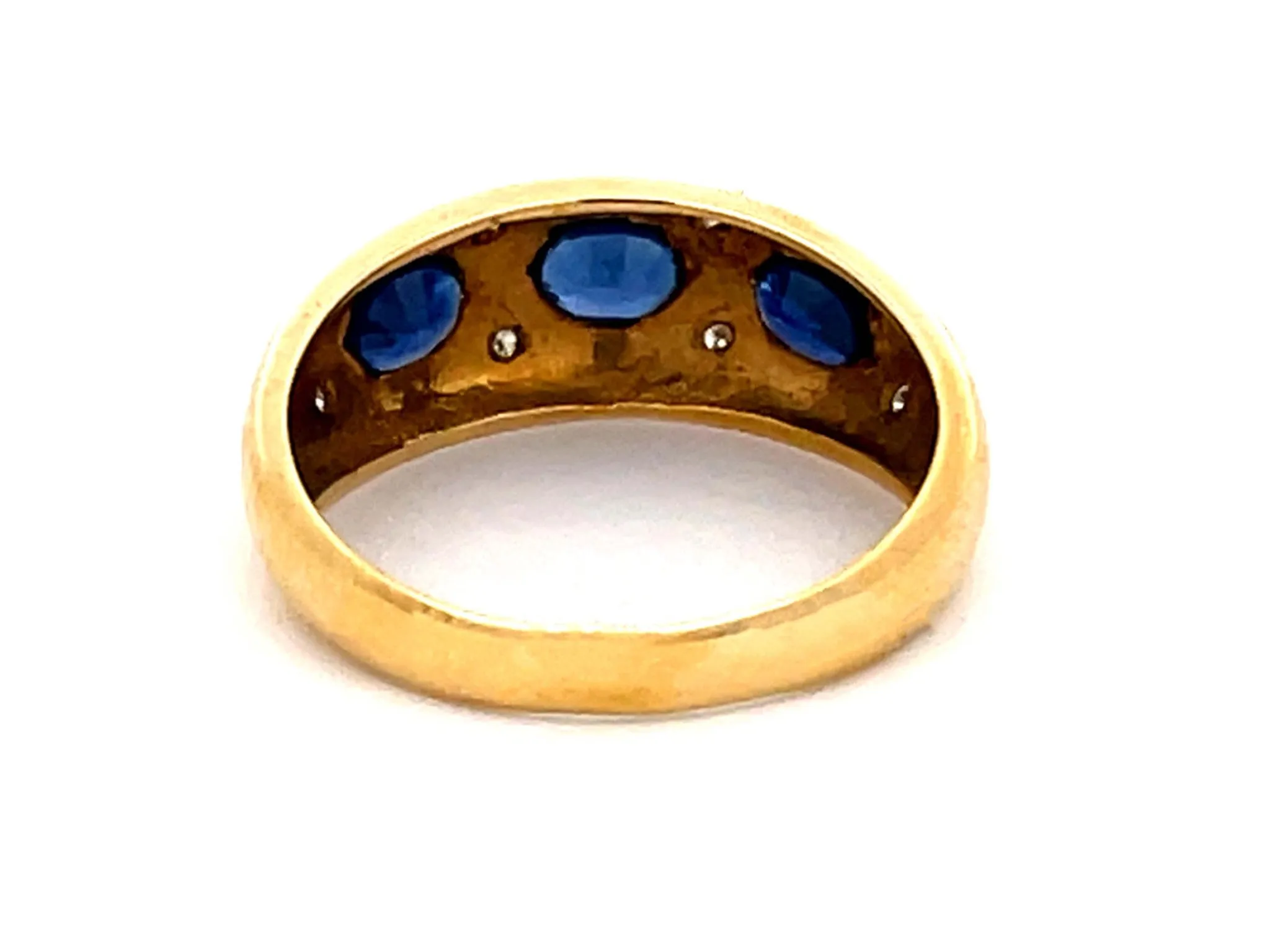 Vintage Blue Sapphire and Diamond Band Ring in 18k Yellow Gold