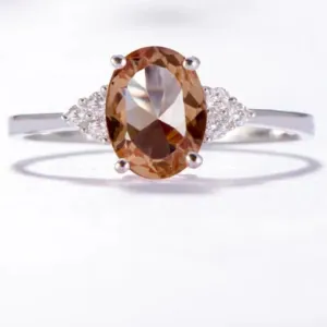Vintage Champagne Gemstone Ring Women's Solid 925 Sterling Silver Color Change Jewelry