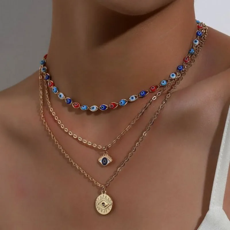 Vintage Eye Pendant Necklace For Women Gold Chain Wedding Jewelry