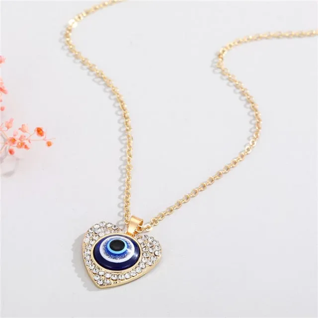 Vintage Eye Pendant Necklace For Women Gold Chain Wedding Jewelry