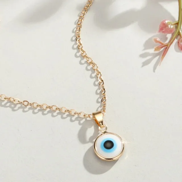 Vintage Eye Pendant Necklace For Women Gold Chain Wedding Jewelry