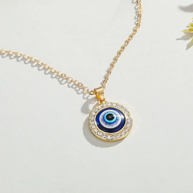 Vintage Eye Pendant Necklace For Women Gold Chain Wedding Jewelry
