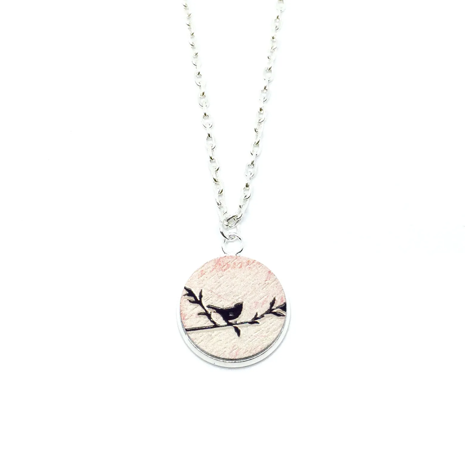 Vintage Love Birds Left Wood Pendant Necklace