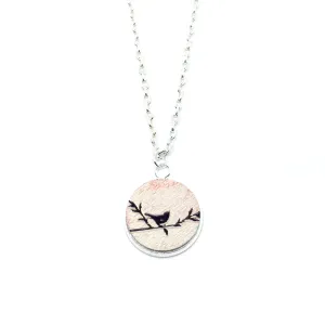 Vintage Love Birds Left Wood Pendant Necklace