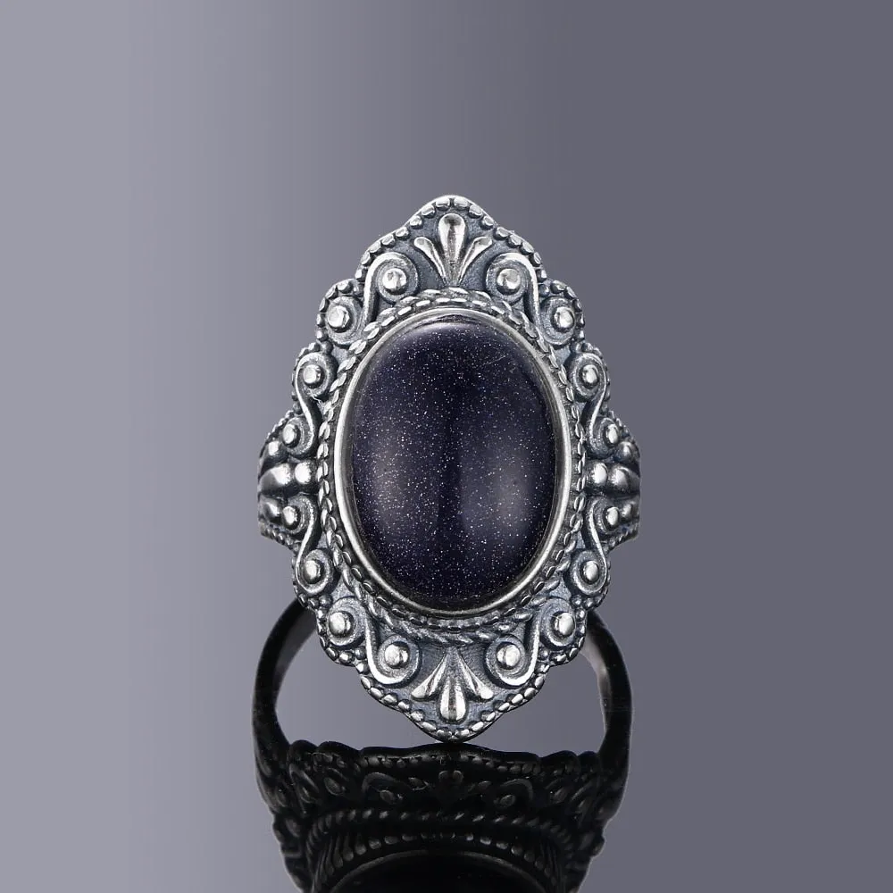 Vintage Oval Natural Labradorite Rings For Women Silver Ring Jewelry Finger Ring Gemstone Rings
