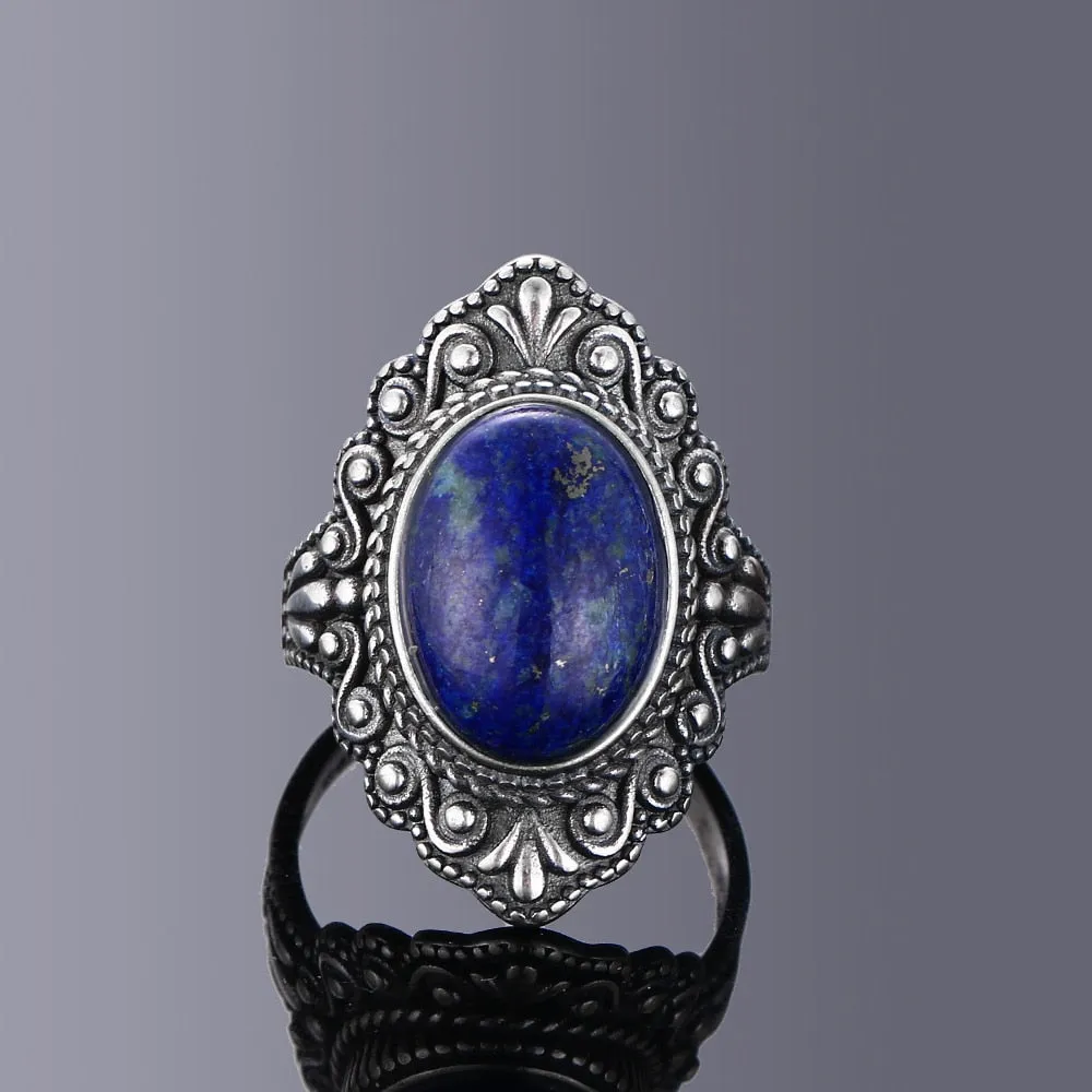 Vintage Oval Natural Labradorite Rings For Women Silver Ring Jewelry Finger Ring Gemstone Rings