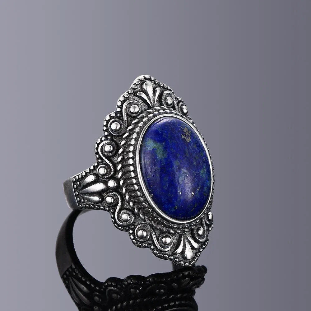 Vintage Oval Natural Labradorite Rings For Women Silver Ring Jewelry Finger Ring Gemstone Rings