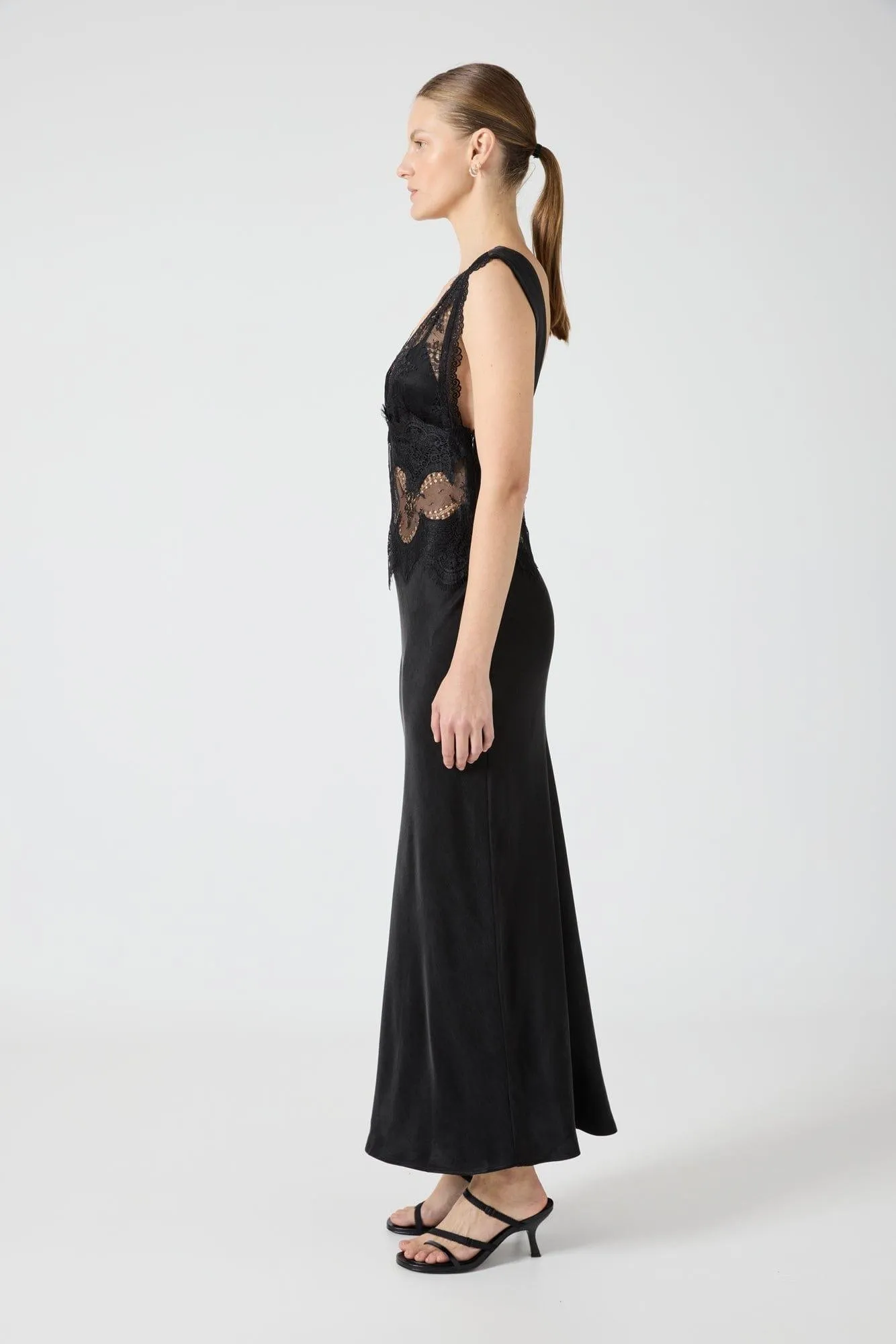 VISIONS LACE DEEP V MAXI DRESS | EBONY