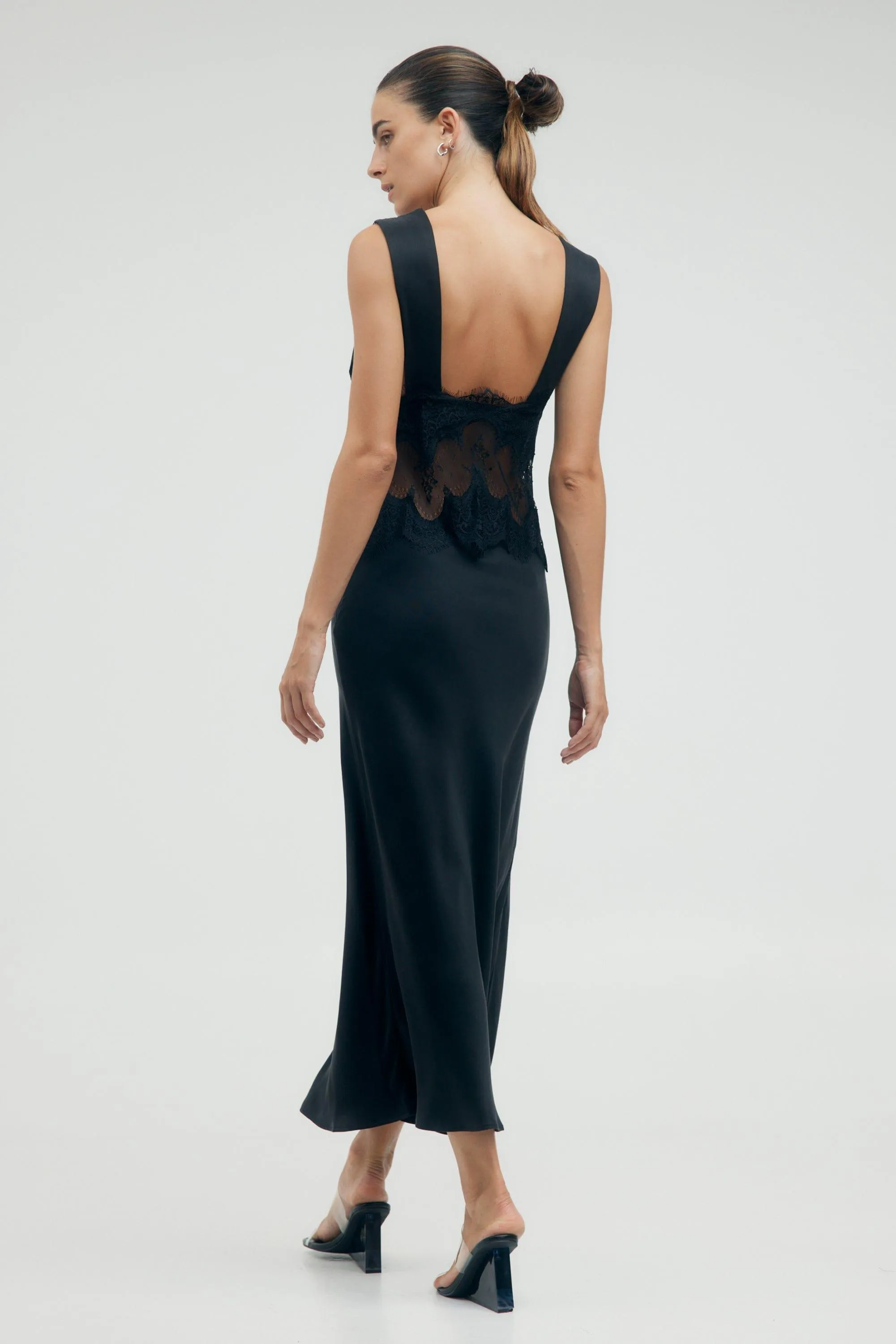 VISIONS LACE DEEP V MAXI DRESS | EBONY