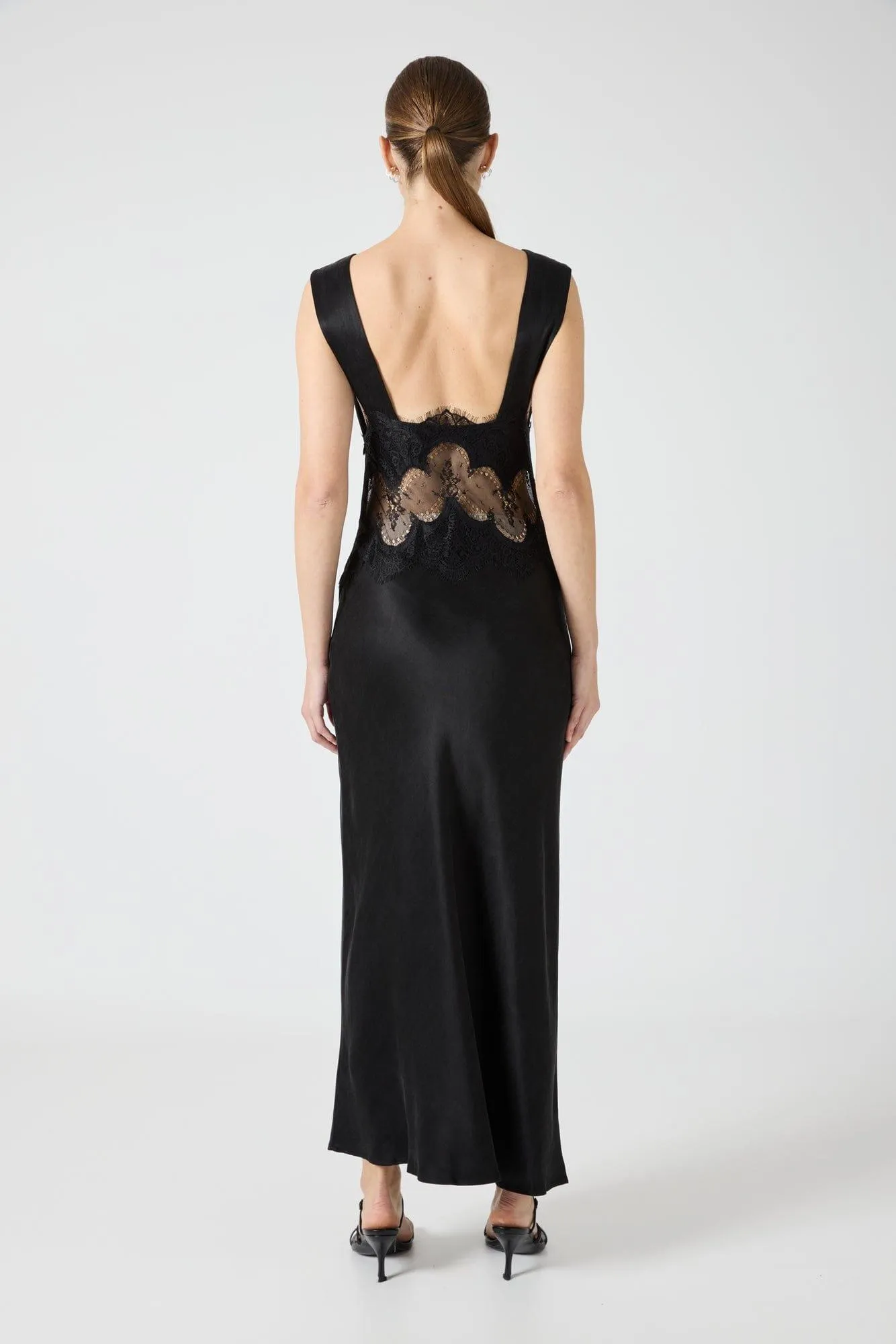 VISIONS LACE DEEP V MAXI DRESS | EBONY