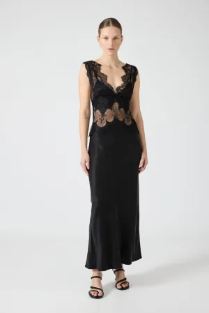 VISIONS LACE DEEP V MAXI DRESS | EBONY