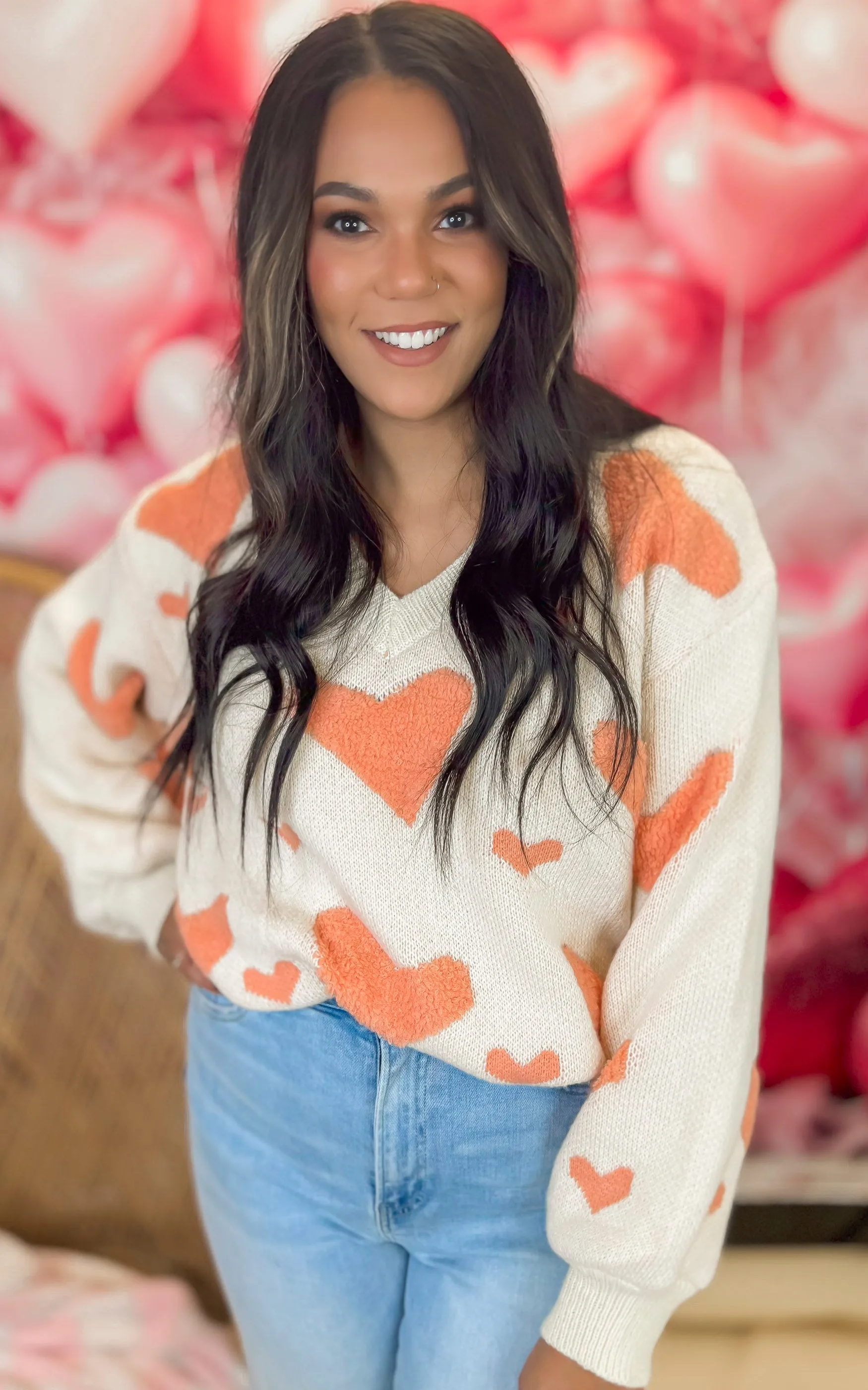 Wear Your Heart on Your Sleeve V-Neck Sweater Top | POL** - Final Sale