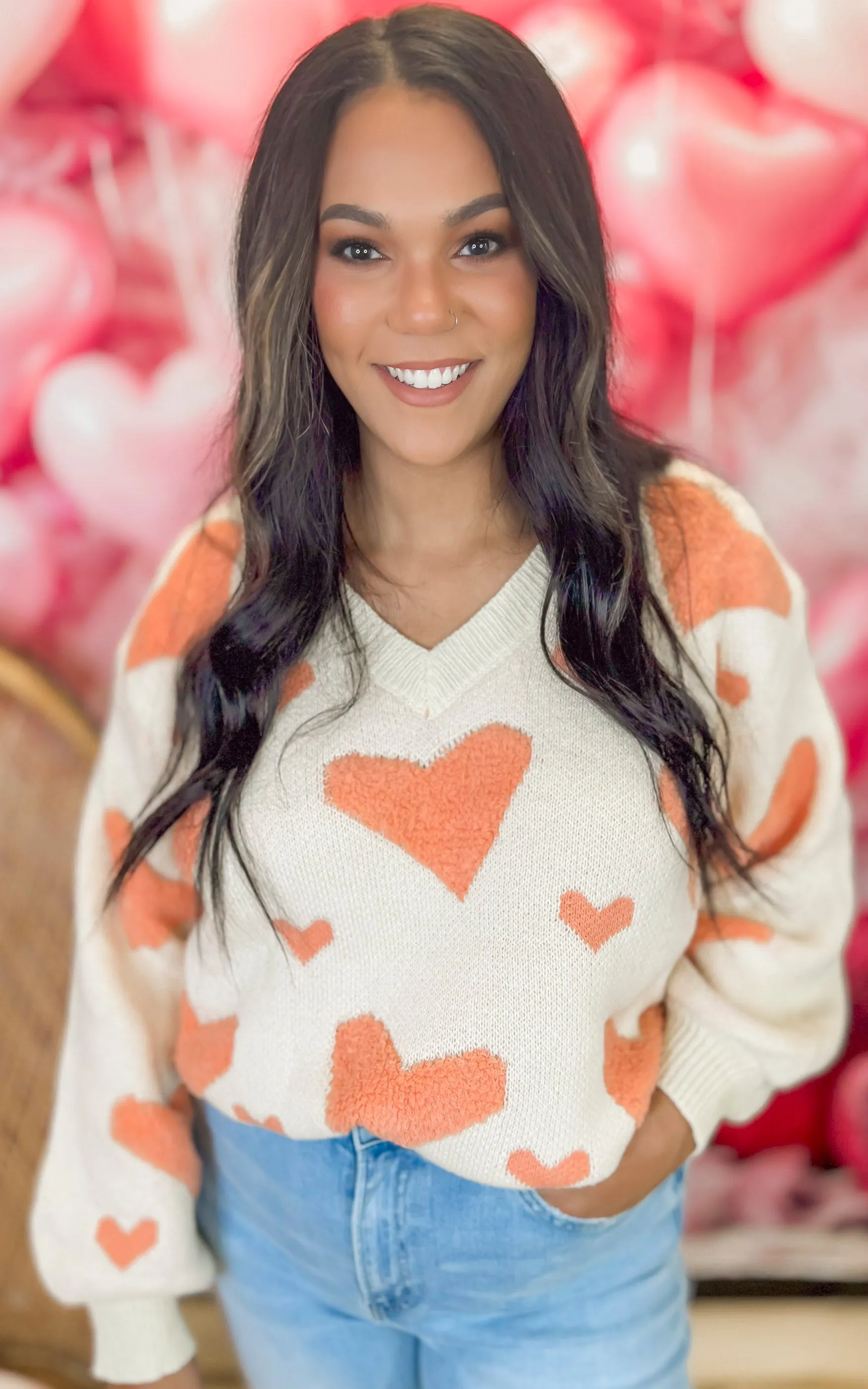 Wear Your Heart on Your Sleeve V-Neck Sweater Top | POL** - Final Sale