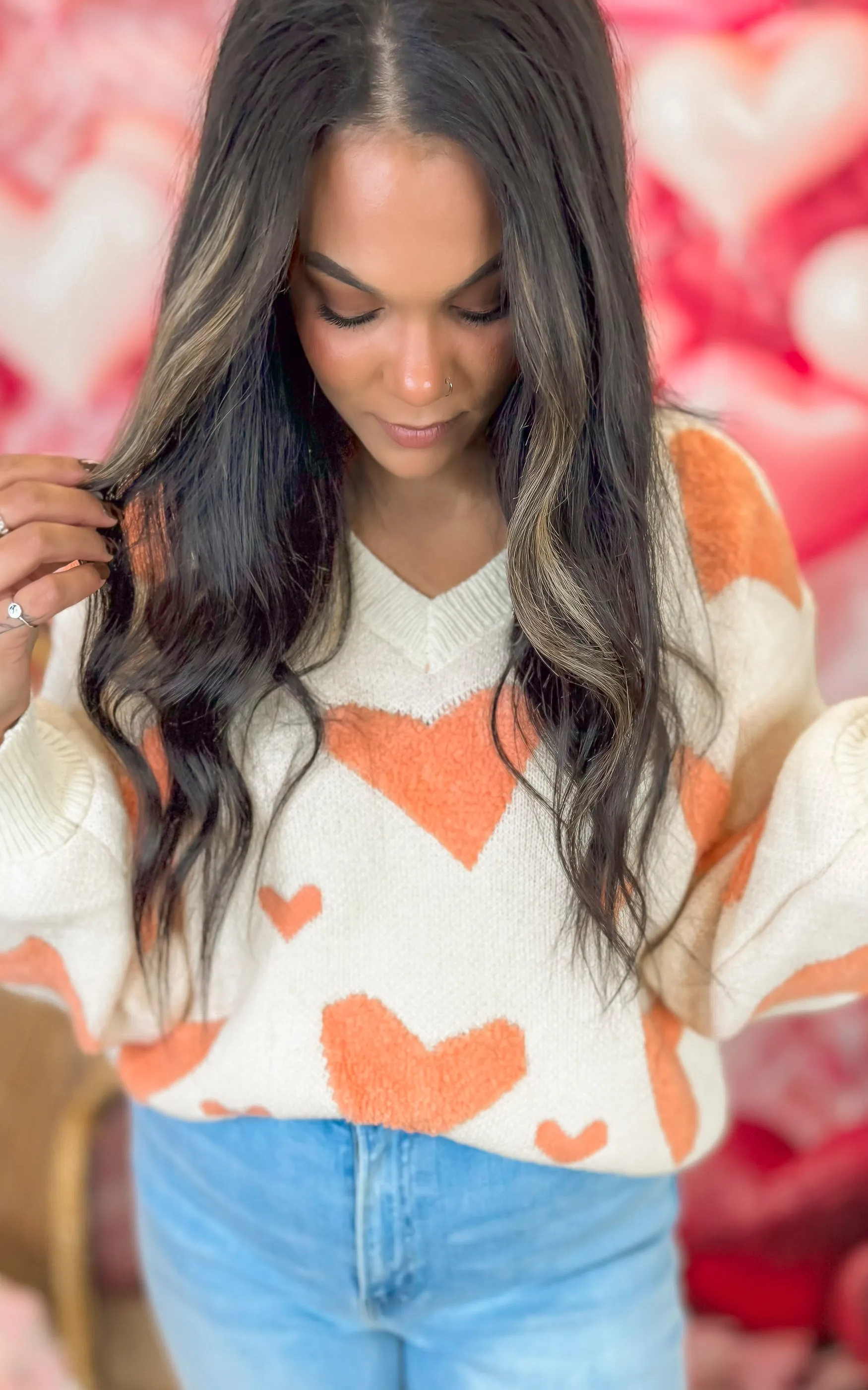 Wear Your Heart on Your Sleeve V-Neck Sweater Top | POL** - Final Sale
