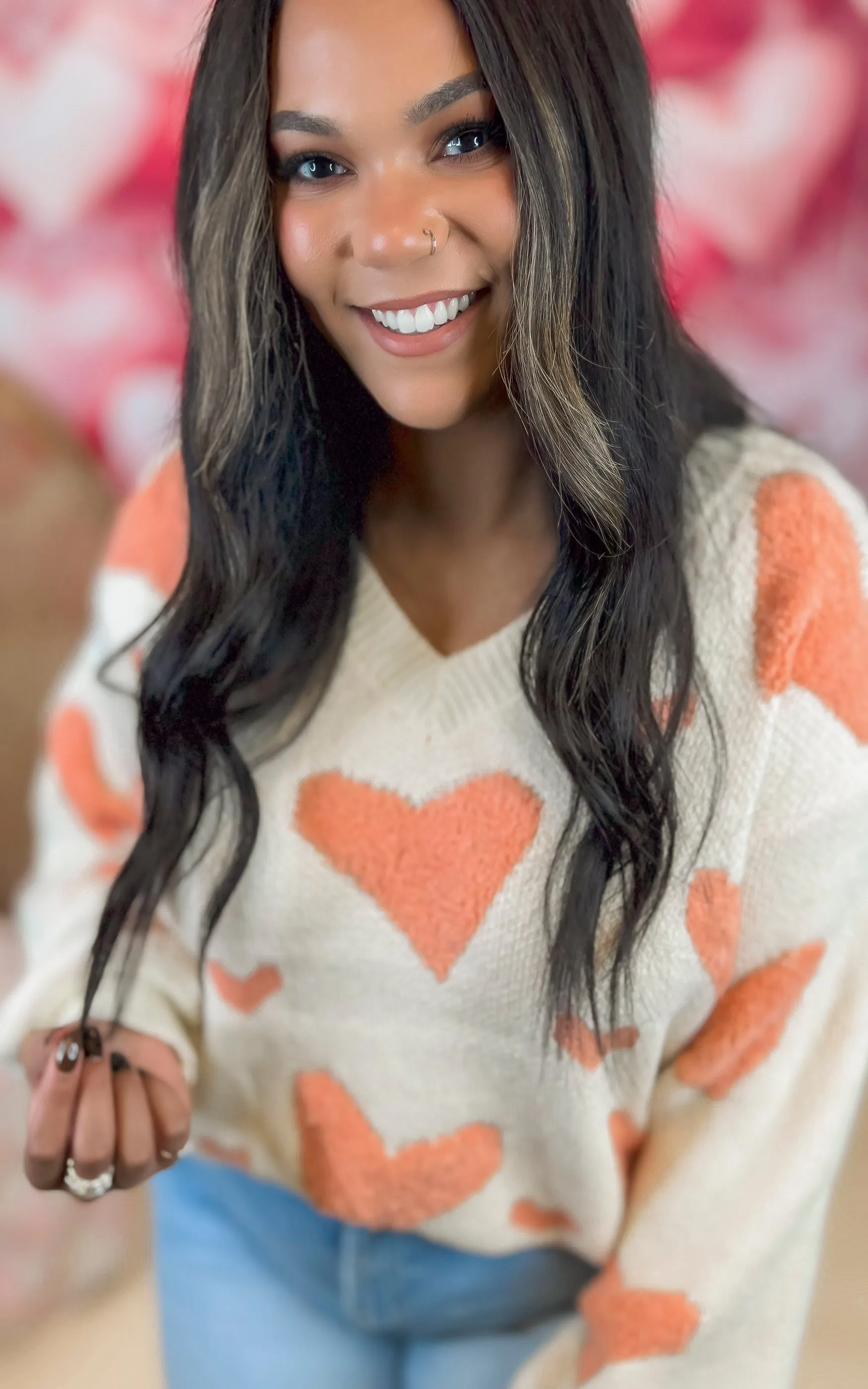 Wear Your Heart on Your Sleeve V-Neck Sweater Top | POL** - Final Sale