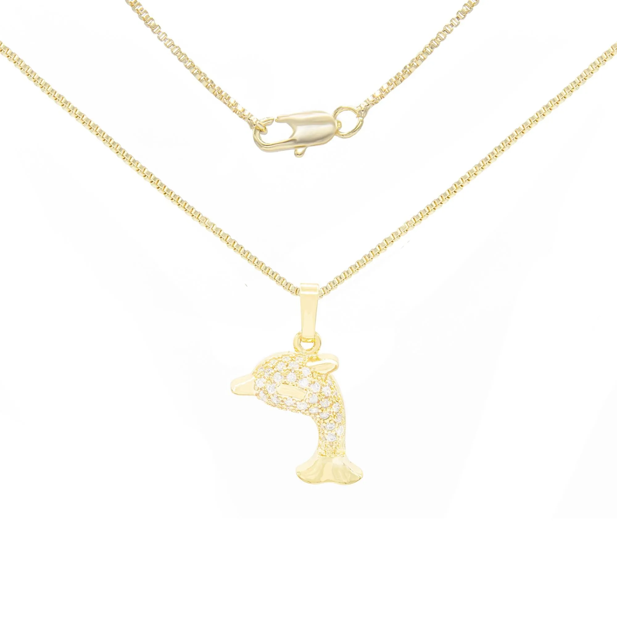 Whale Cubic Zirconia Pendant With 14K Gold Filled Necklace Set