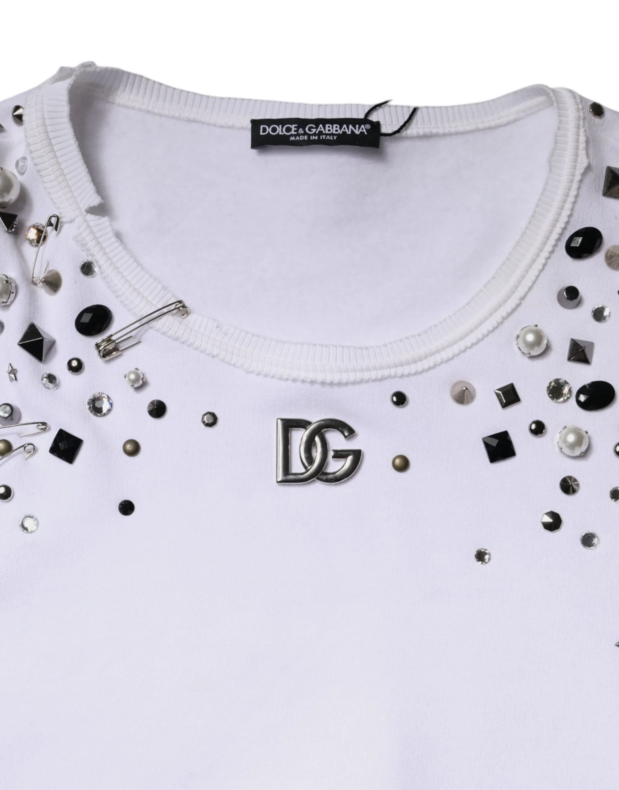 White Embellished Long Sleeve Cropped Sweater