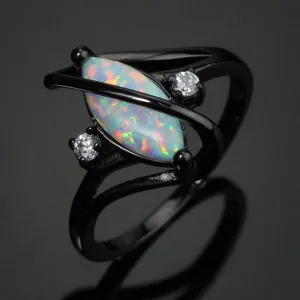 White Fire Opal Crossed Dark Ring