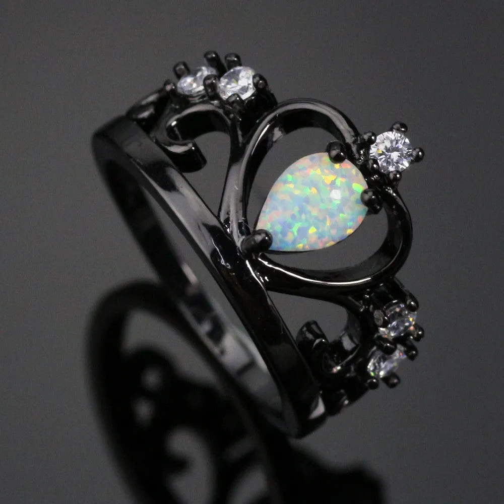 White Fire Opal Crown Dark Ring