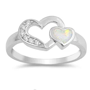 White Lab Opal Heart Love Cutout Promise Ring Sterling Silver Band Sizes 4-12