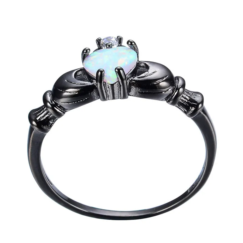 White Rainbow Opal Dark Ring
