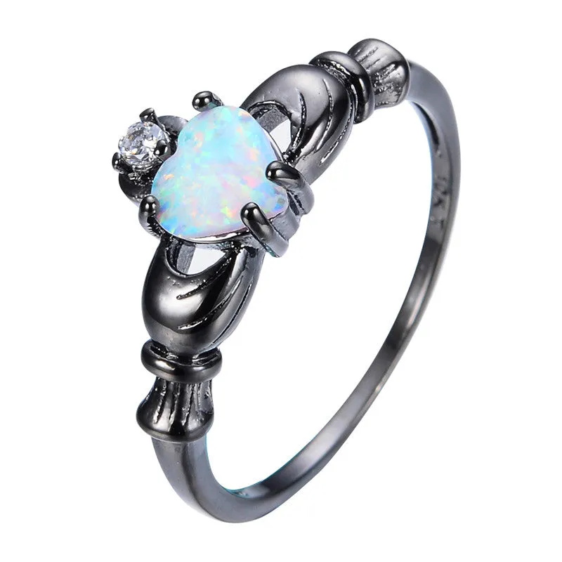 White Rainbow Opal Dark Ring