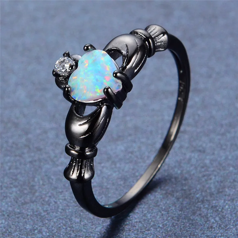 White Rainbow Opal Dark Ring