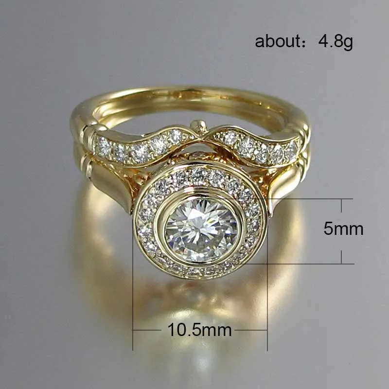 White Sapphire Gemstone 2PC Bridal Ring Set 14K Gold Women's Jewelry