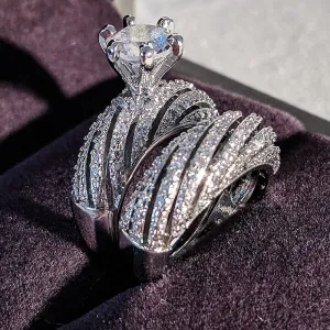 White Sapphire Gemstone ring set Silver Sterling women's engagement jewelry