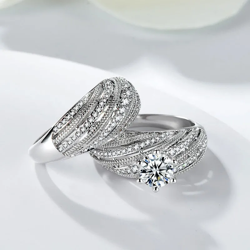 White Sapphire Gemstone ring set Silver Sterling women's engagement jewelry