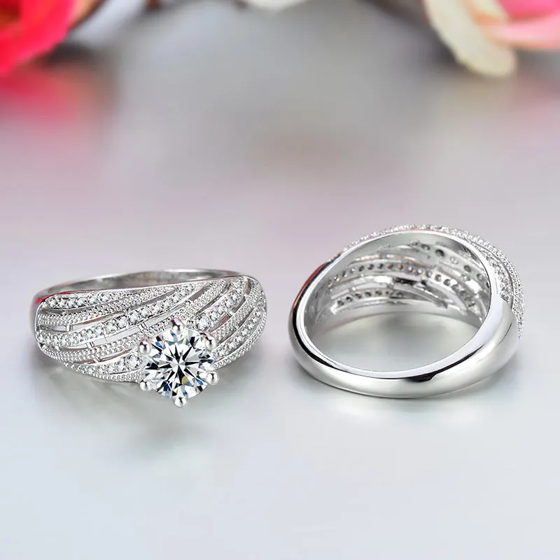 White Sapphire Gemstone ring set Silver Sterling women's engagement jewelry