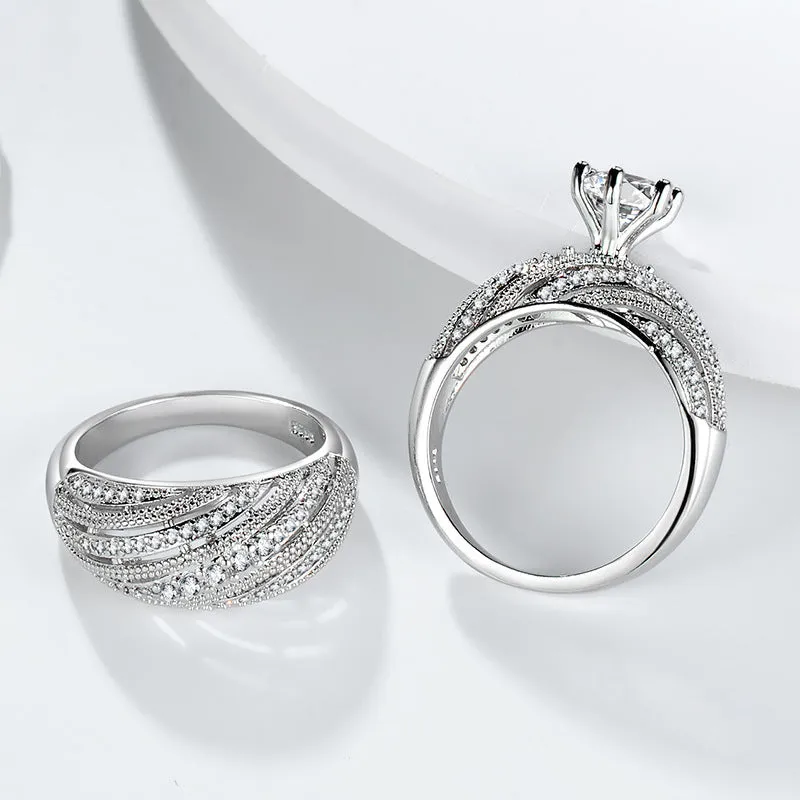 White Sapphire Gemstone ring set Silver Sterling women's engagement jewelry