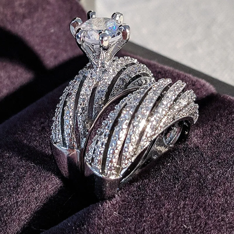 White Sapphire Gemstone ring set Silver Sterling women's engagement jewelry