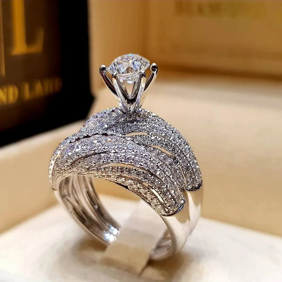 White Sapphire Gemstone ring set Silver Sterling women's engagement jewelry