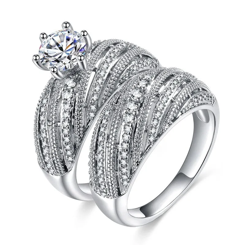 White Sapphire Gemstone ring set Silver Sterling women's engagement jewelry