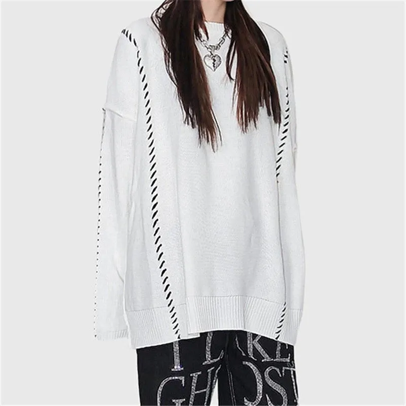 White String Stitch Pullover Sweater ER5834