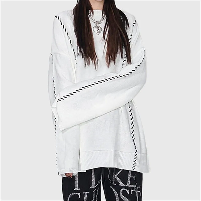 White String Stitch Pullover Sweater ER5834