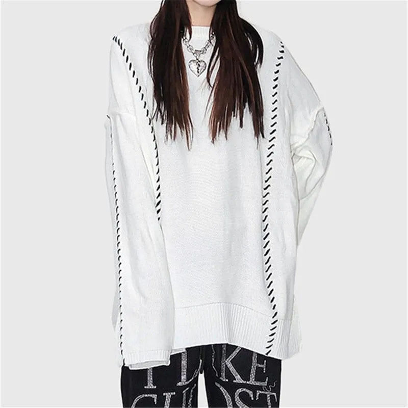 White String Stitch Pullover Sweater ER5834