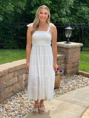 White Tiered Midi Dress