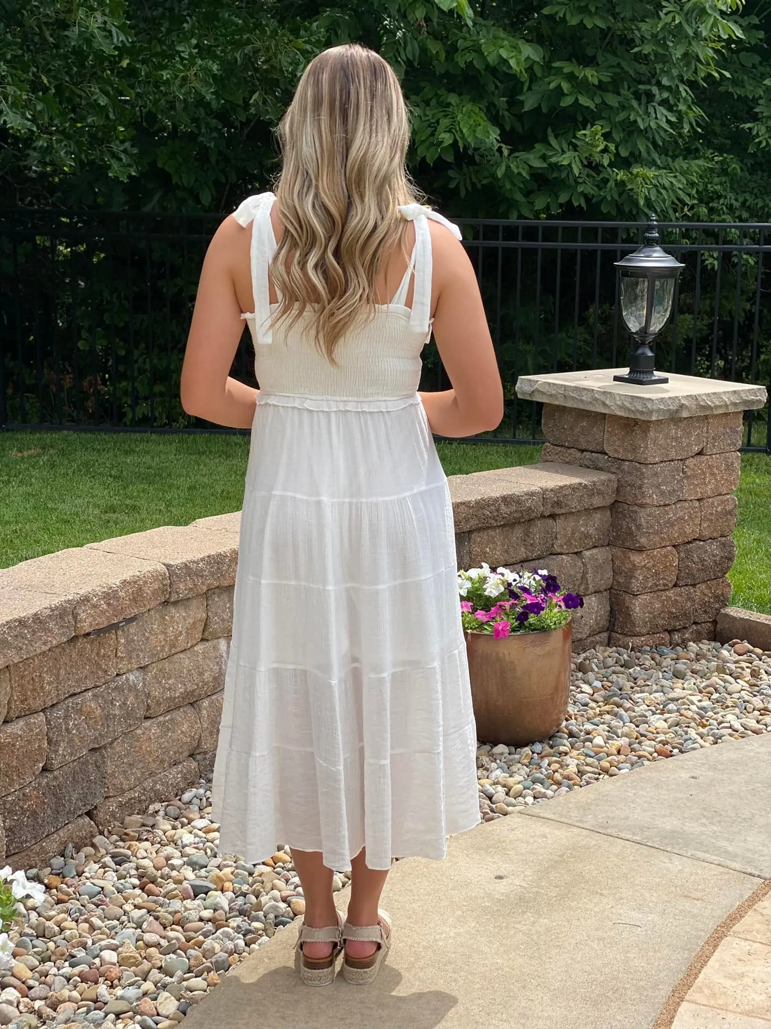 White Tiered Midi Dress