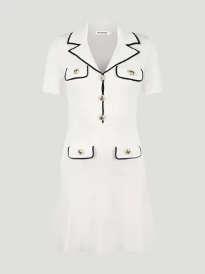 White Viscose Rib Knit Mini Dress